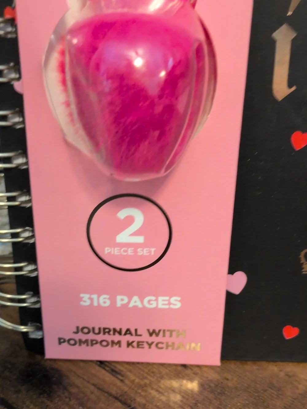 Juicy Couture Hot Pink Pompom Keychain Journal Gift Set